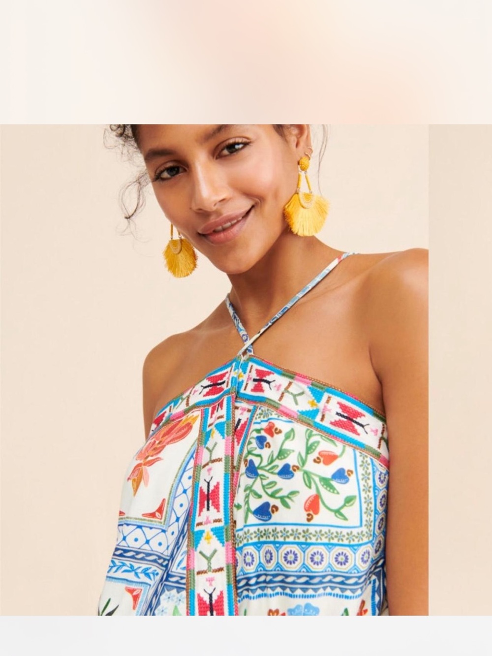 Farm Rio Tropical Tiles Embroidered Crepe Dress M NWT - Picture 3 of 4